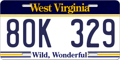 WV license plate 8OK329