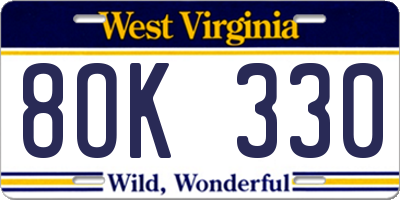 WV license plate 8OK330
