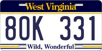 WV license plate 8OK331