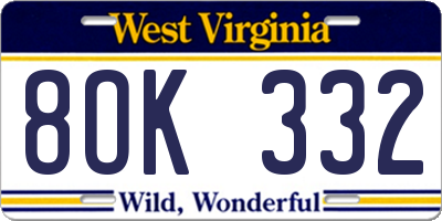 WV license plate 8OK332