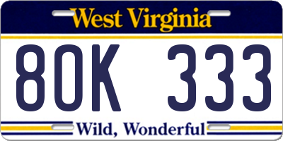 WV license plate 8OK333