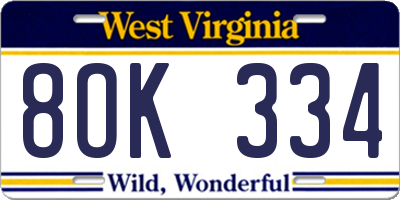 WV license plate 8OK334