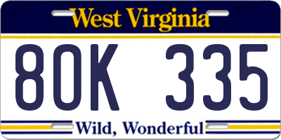 WV license plate 8OK335