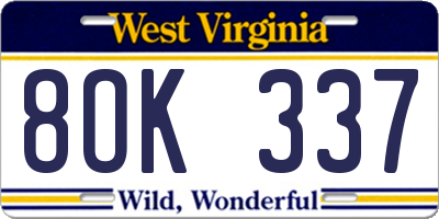 WV license plate 8OK337