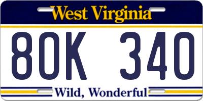 WV license plate 8OK340