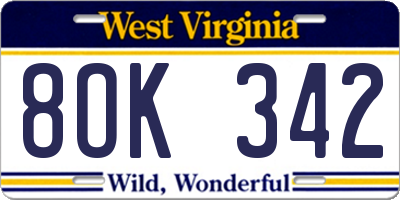 WV license plate 8OK342
