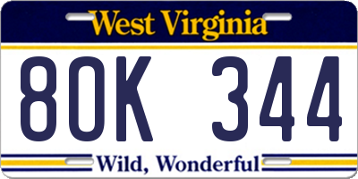 WV license plate 8OK344