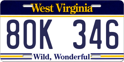 WV license plate 8OK346