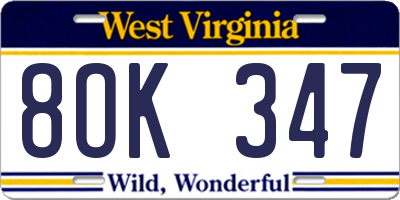 WV license plate 8OK347