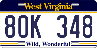 WV license plate 8OK348