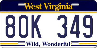 WV license plate 8OK349