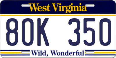 WV license plate 8OK350