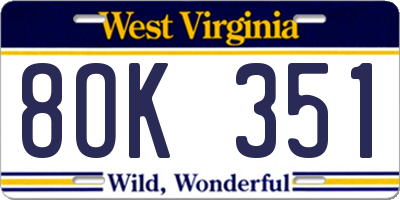 WV license plate 8OK351