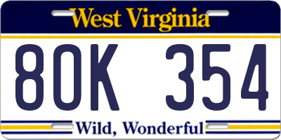 WV license plate 8OK354