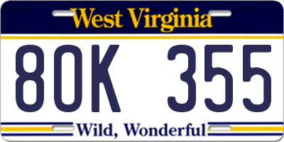 WV license plate 8OK355