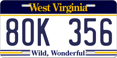 WV license plate 8OK356