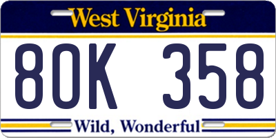 WV license plate 8OK358