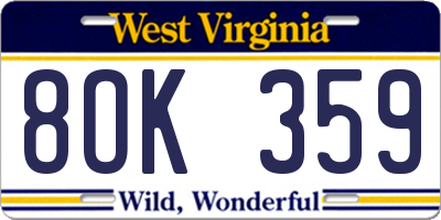 WV license plate 8OK359