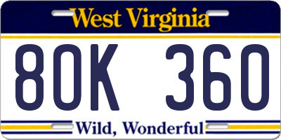 WV license plate 8OK360