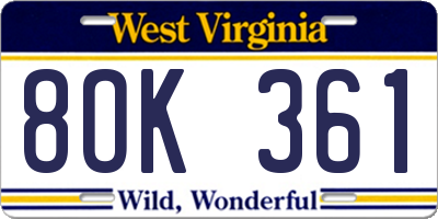 WV license plate 8OK361