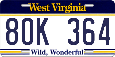 WV license plate 8OK364