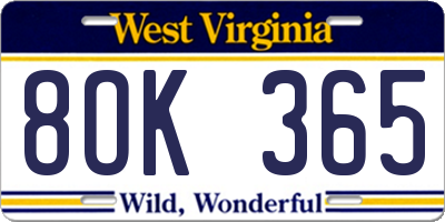 WV license plate 8OK365