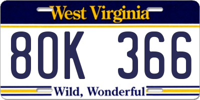 WV license plate 8OK366