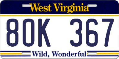 WV license plate 8OK367