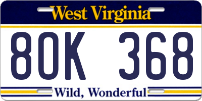 WV license plate 8OK368