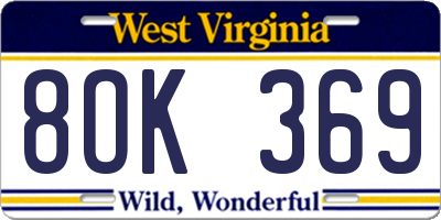 WV license plate 8OK369