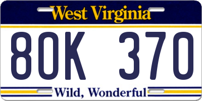 WV license plate 8OK370
