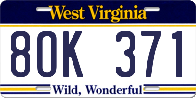 WV license plate 8OK371