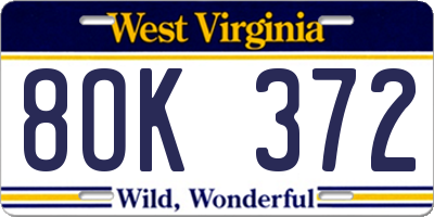 WV license plate 8OK372