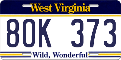 WV license plate 8OK373