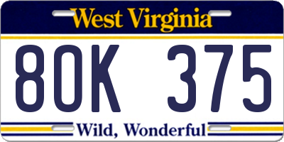 WV license plate 8OK375