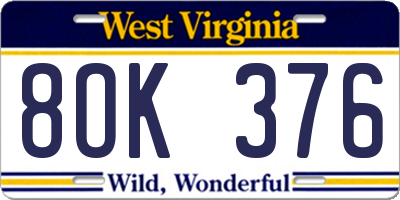 WV license plate 8OK376