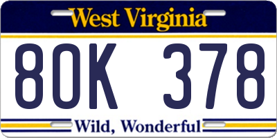 WV license plate 8OK378