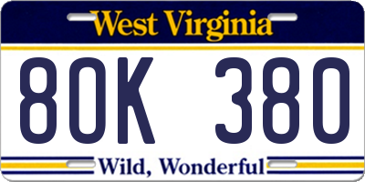 WV license plate 8OK380