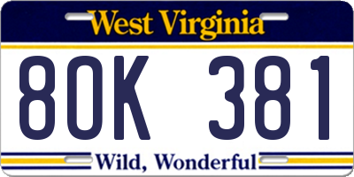 WV license plate 8OK381
