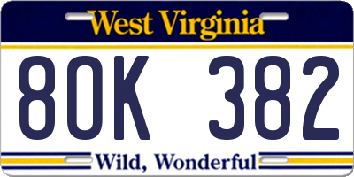 WV license plate 8OK382