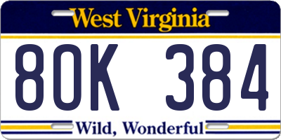 WV license plate 8OK384