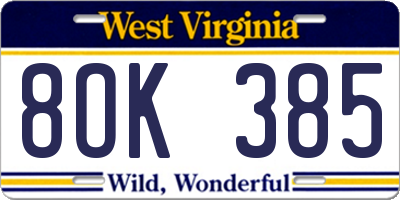WV license plate 8OK385