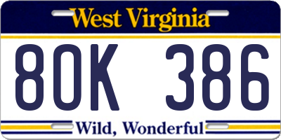 WV license plate 8OK386
