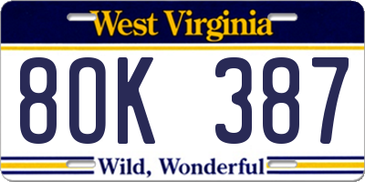 WV license plate 8OK387
