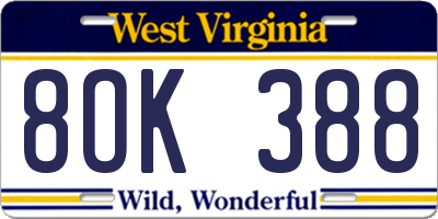 WV license plate 8OK388