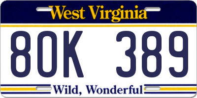 WV license plate 8OK389