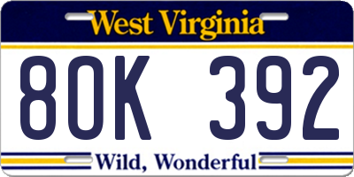 WV license plate 8OK392