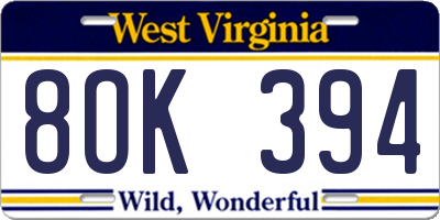 WV license plate 8OK394