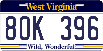 WV license plate 8OK396