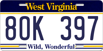 WV license plate 8OK397